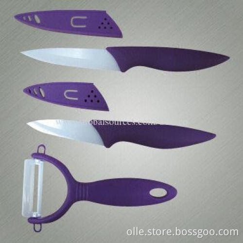 Ceramic knife set, 3-inch, 4-inch with sheath and peeler